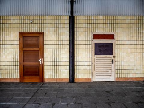 two entrances with different doors