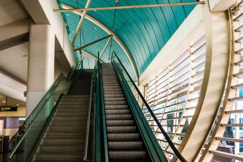 Two escalators taken from bottom view